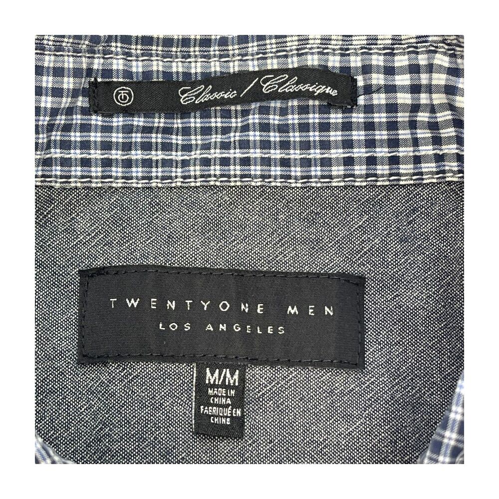 Twenty One Men Western Shirt Men Medium Black White Plaid Long Sleeve Pearl Snap - Picture 2 of 7
